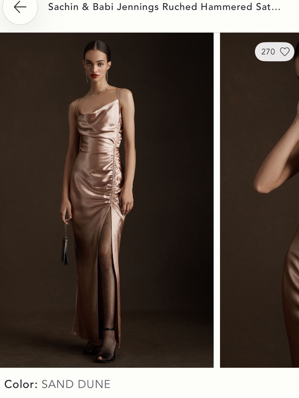 Sachin + Babi Sand Dune Satin Ruched Cowl Neck Maxi Dress